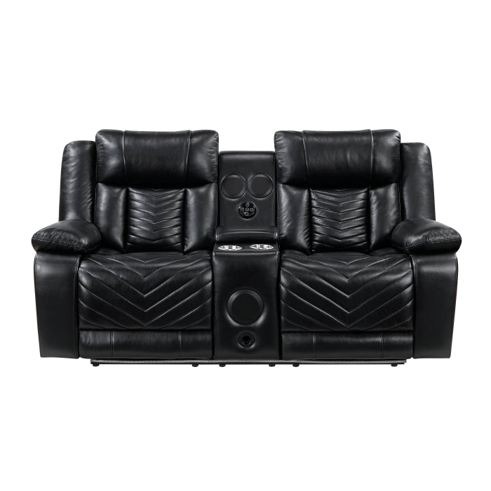 Huron Reclining Loveseat with Center Console — Black Power