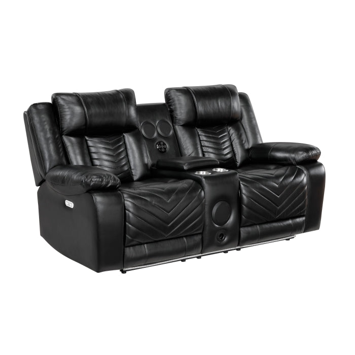 Huron Reclining Loveseat with Center Console — Black Power