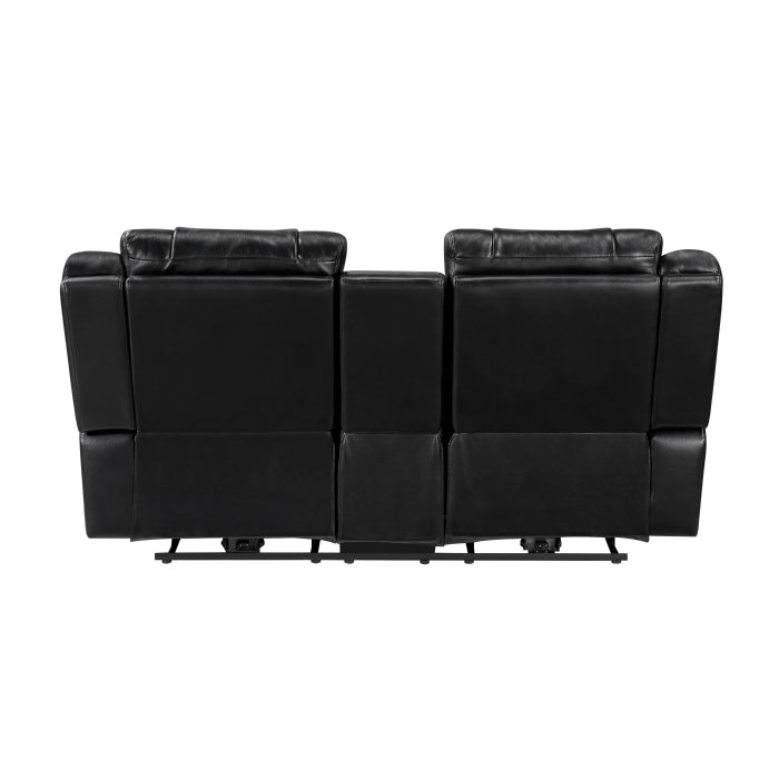 Huron Reclining Loveseat with Center Console — Black Power