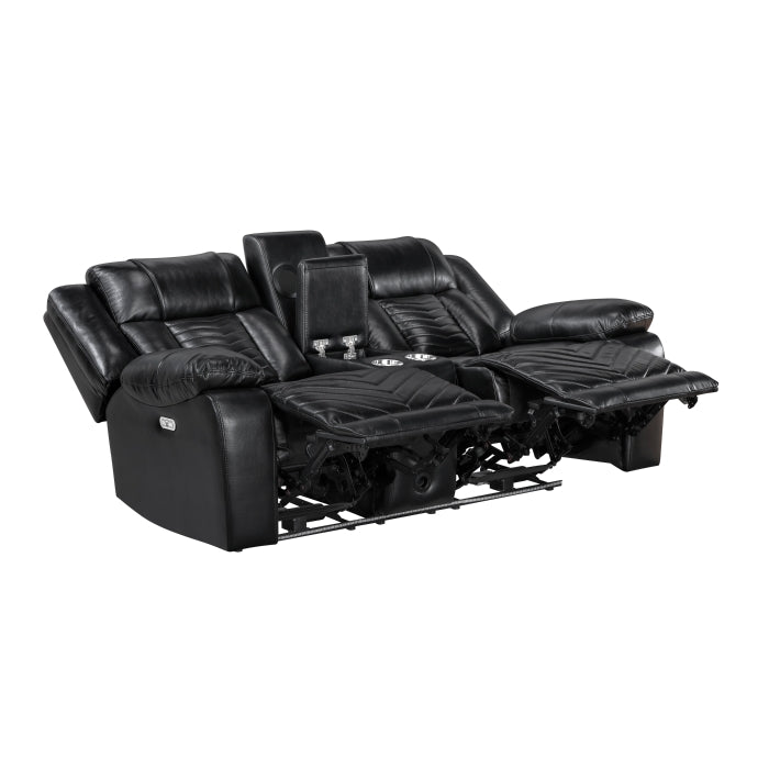 Huron Reclining Loveseat with Center Console — Black Power