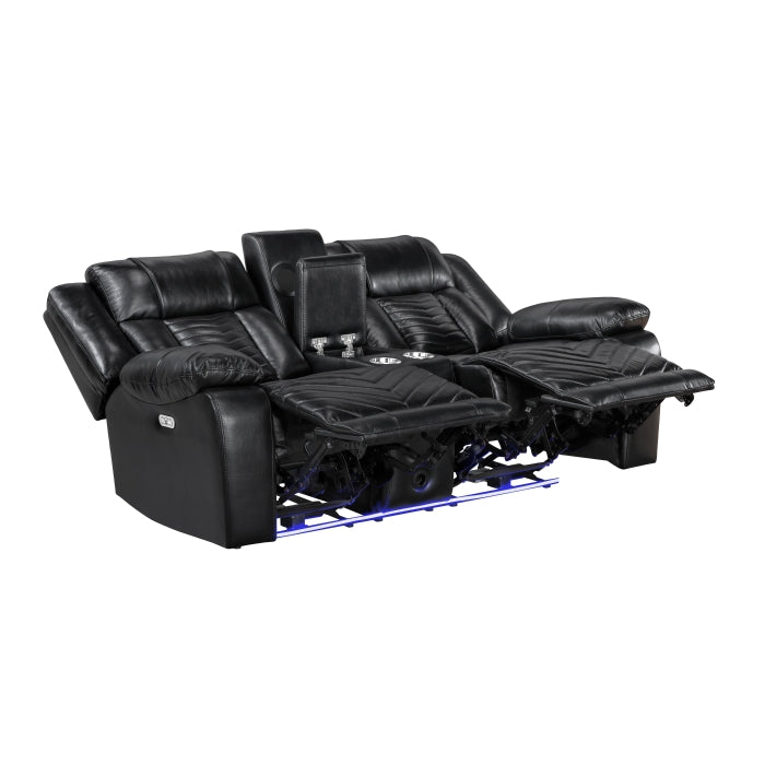 Huron Reclining Loveseat with Center Console — Black Power