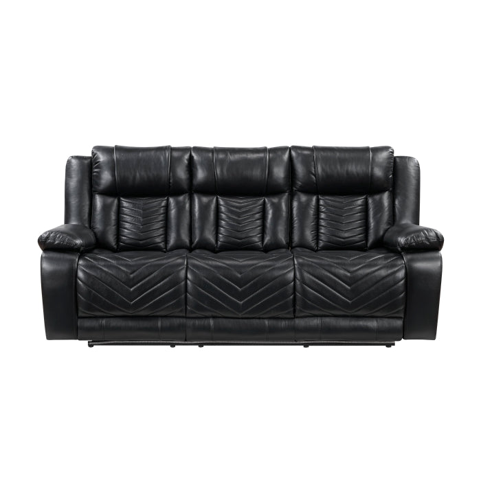 Huron Power Double Reclining Sofa with Center Drop-Down Cup Holders, Wireless Charger, Magazine Bag, LED and Charging Ports (8457BLK-3PW)