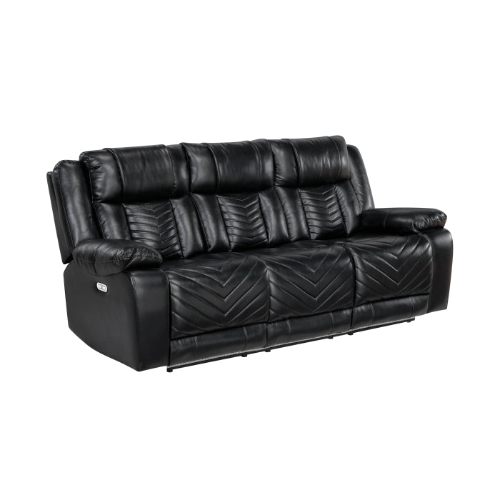 Huron Power Double Reclining Sofa with Center Drop-Down Cup Holders, Wireless Charger, Magazine Bag, LED and Charging Ports (8457BLK-3PW)
