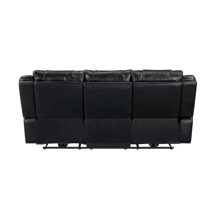 Huron Power Double Reclining Sofa with Center Drop-Down Cup Holders, Wireless Charger, Magazine Bag, LED and Charging Ports (8457BLK-3PW)