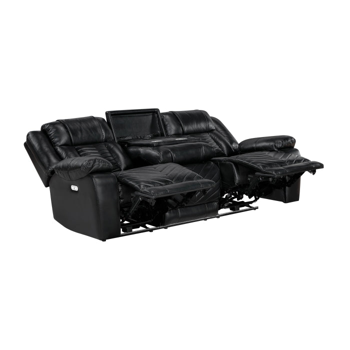 Huron Power Double Reclining Sofa with Center Drop-Down Cup Holders, Wireless Charger, Magazine Bag, LED and Charging Ports (8457BLK-3PW)