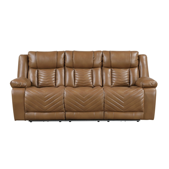 Huron Power Double Reclining Sofa with Center Drop-Down Cup Holders, Wireless Charger, Magazine Bag, LED and Charging Ports (8457BRW-3PW)