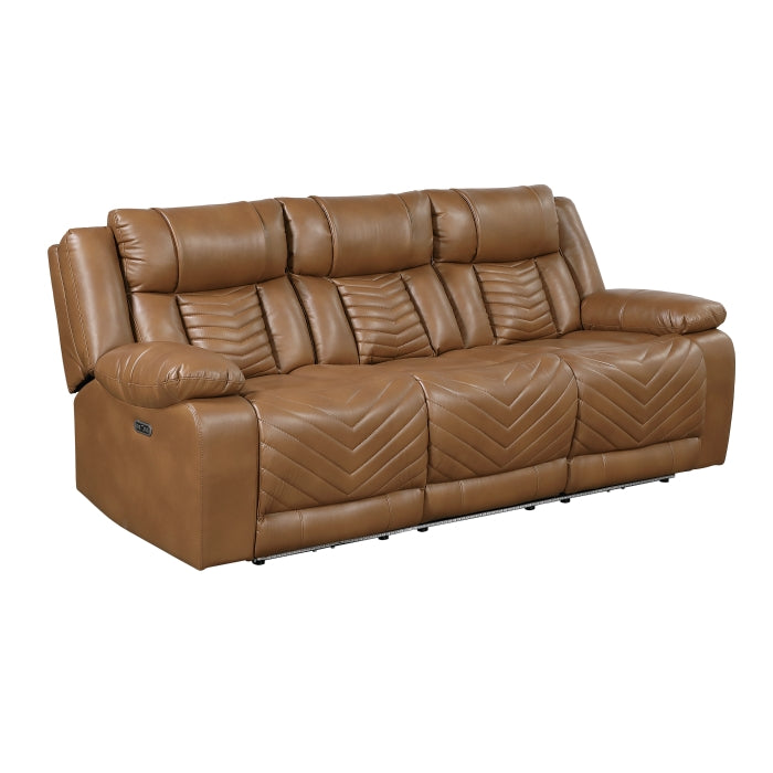 Huron Power Double Reclining Sofa with Center Drop-Down Cup Holders, Wireless Charger, Magazine Bag, LED and Charging Ports (8457BRW-3PW)
