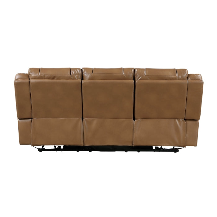 Huron Power Double Reclining Sofa with Center Drop-Down Cup Holders, Wireless Charger, Magazine Bag, LED and Charging Ports (8457BRW-3PW)