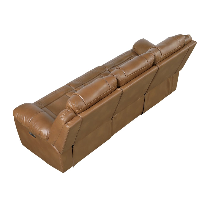Huron Power Double Reclining Sofa with Center Drop-Down Cup Holders, Wireless Charger, Magazine Bag, LED and Charging Ports (8457BRW-3PW)
