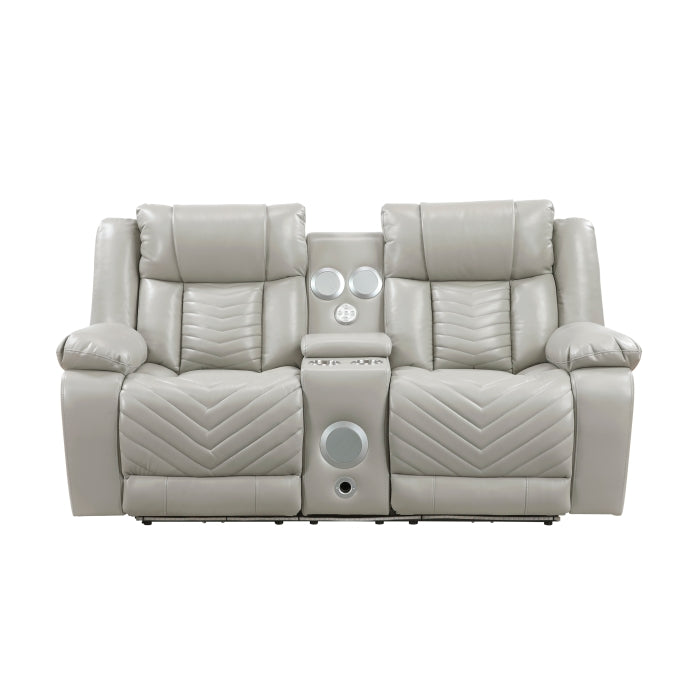 Huron Reclining Loveseat with Center Console — Gray Power