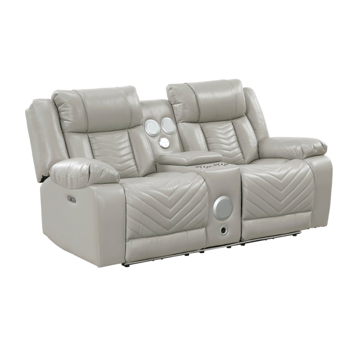 Huron Reclining Loveseat with Center Console — Gray Power