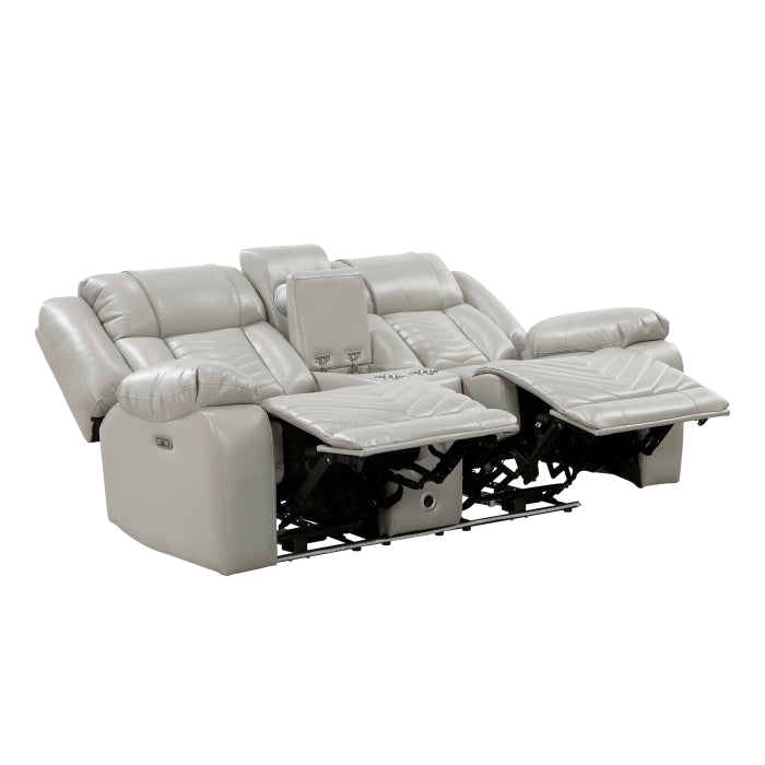 Huron Reclining Loveseat with Center Console — Gray Power