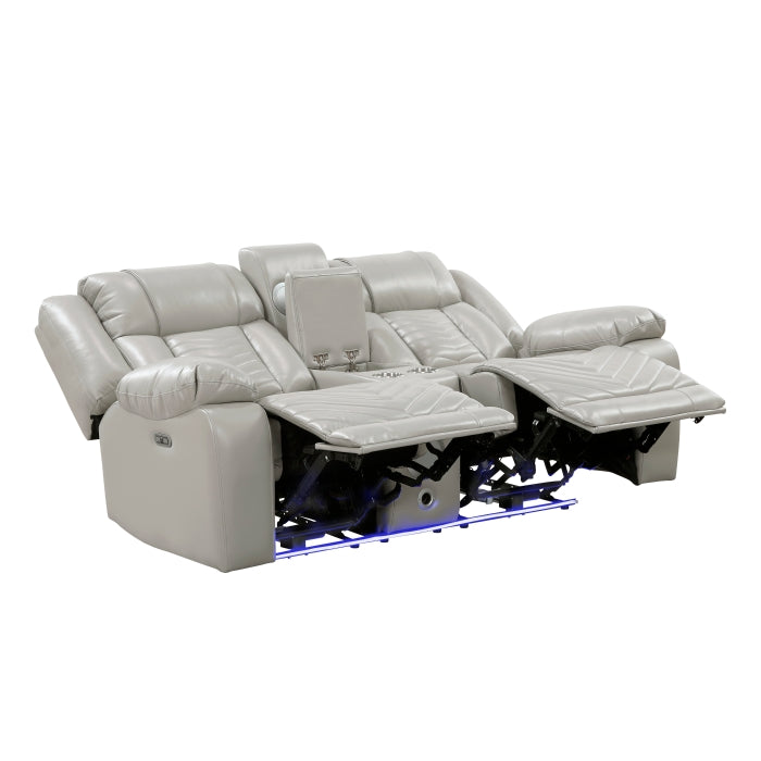 Huron Reclining Loveseat with Center Console — Gray Power