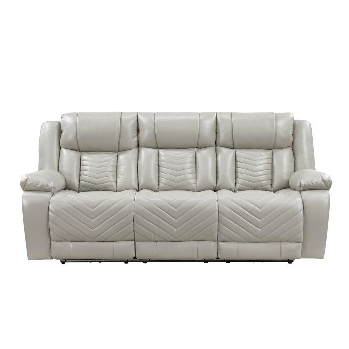 Huron Power Double Reclining Sofa with Center Drop-Down Cup Holders, Wireless Charger, Magazine Bag, LED and Charging Ports (8457GRY-3PW)