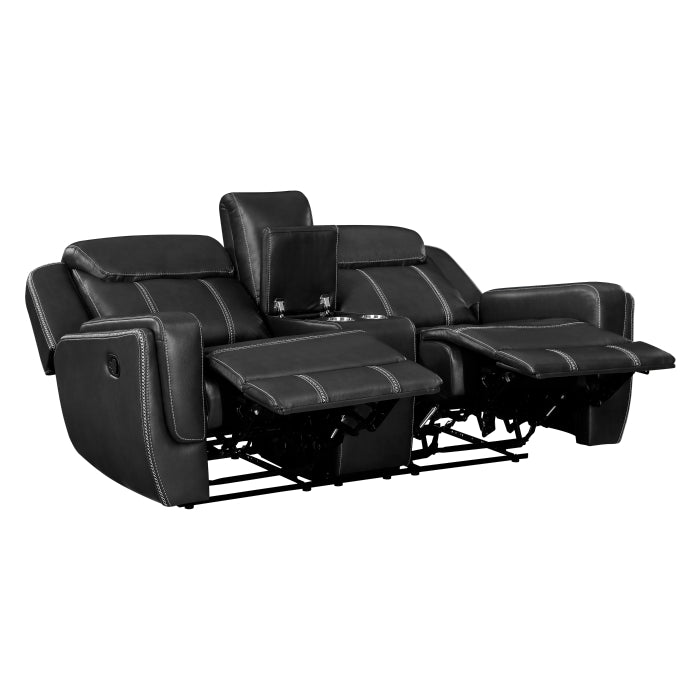 Littleton Reclining Loveseat with Center Console — Black Manual