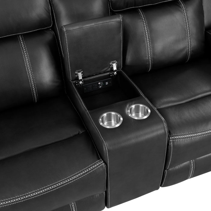 Littleton Reclining Loveseat with Center Console — Black Manual