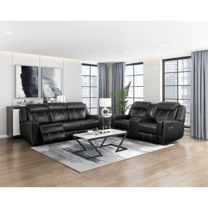 Littleton Reclining Loveseat with Center Console — Black Manual