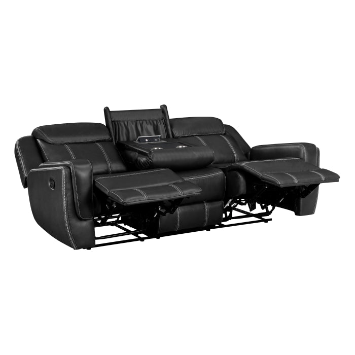 Littleton Double Reclining Sofa with Center Drop-Down Cup Holders,Storage Pouch, Receptacles and USB Ports (8516BK-3)