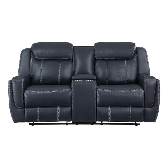 Littleton Reclining Loveseat with Center Console — Blue Manual
