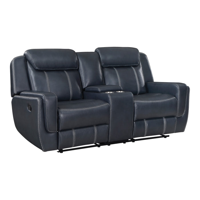 Littleton Reclining Loveseat with Center Console — Blue Manual