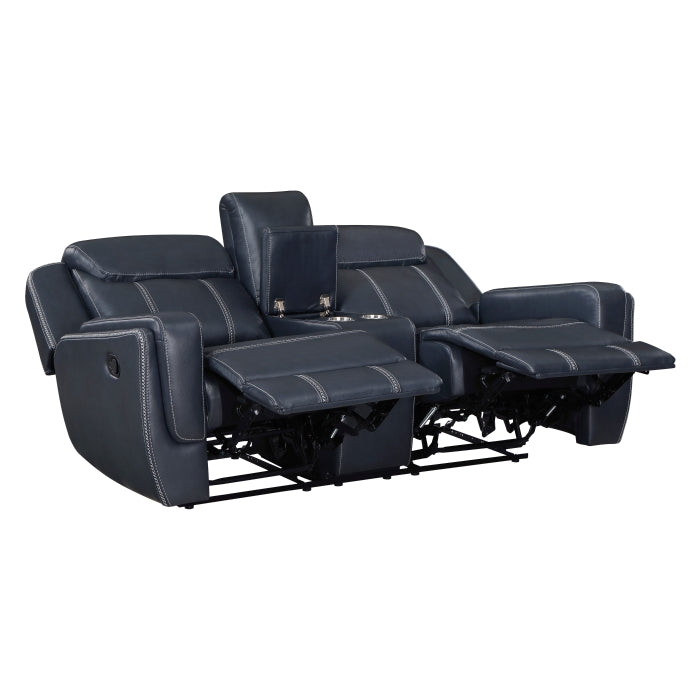 Littleton Reclining Loveseat with Center Console — Blue Manual
