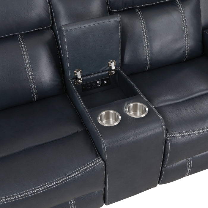 Littleton Reclining Loveseat with Center Console — Blue Manual