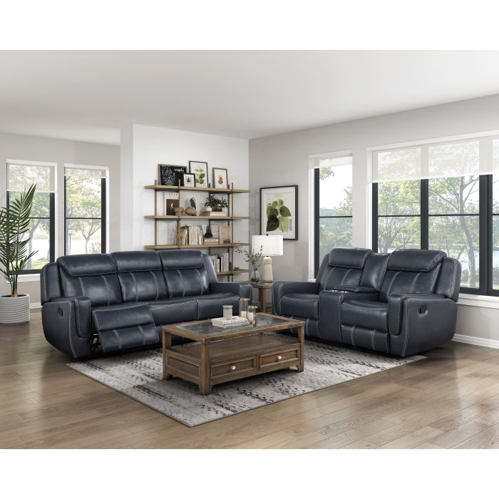 Littleton Reclining Loveseat with Center Console — Blue Manual
