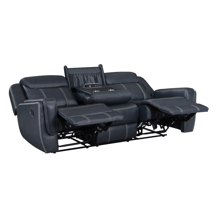 Littleton Double Reclining Sofa with Center Drop-Down Cup Holders,Storage Pouch, Receptacles and USB Ports (8516BU-3)