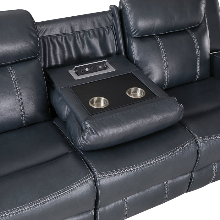 Littleton Double Reclining Sofa with Center Drop-Down Cup Holders,Storage Pouch, Receptacles and USB Ports (8516BU-3)