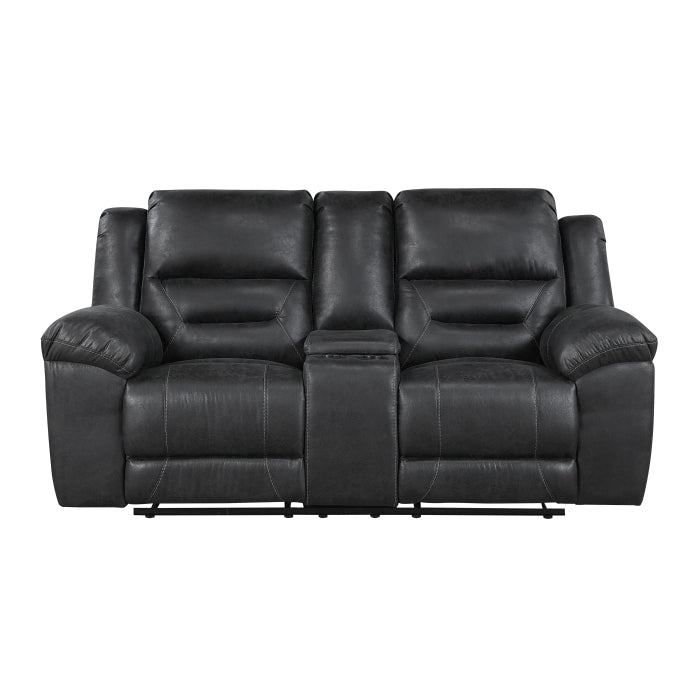 Hazen Reclining Loveseat with Center Console — Black Manual