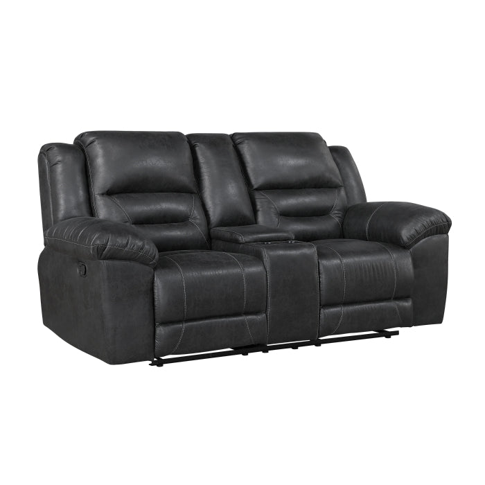 Hazen Reclining Loveseat with Center Console — Black Manual