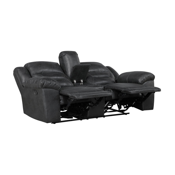 Hazen Reclining Loveseat with Center Console — Black Manual