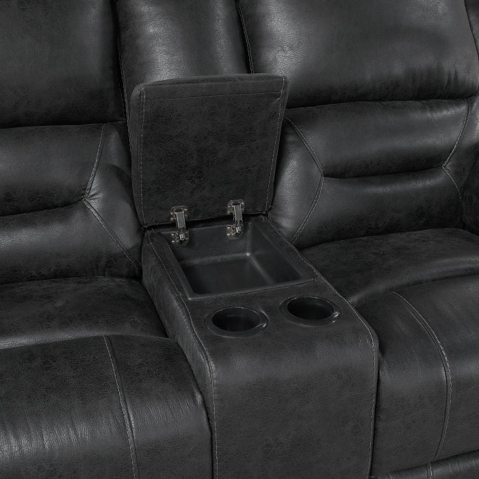 Hazen Reclining Loveseat with Center Console — Black Manual