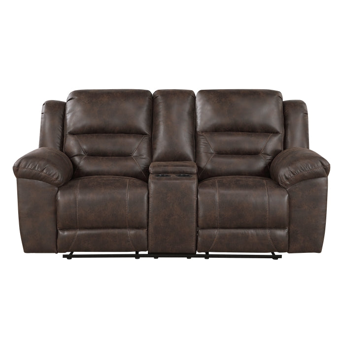 Hazen Reclining Loveseat with Center Console — Dark brown Manual