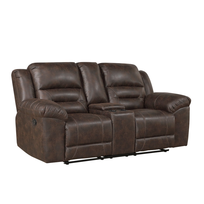 Hazen Reclining Loveseat with Center Console — Dark brown Manual