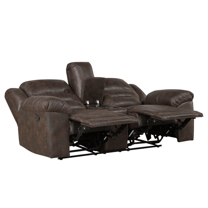 Hazen Reclining Loveseat with Center Console — Dark brown Manual