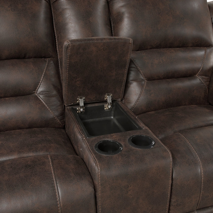 Hazen Reclining Loveseat with Center Console — Dark brown Manual