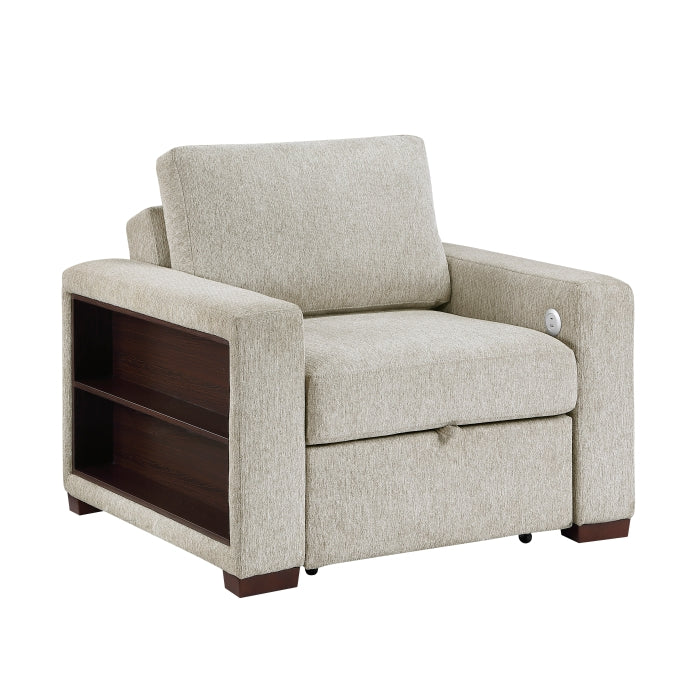 8548-2ACCLA2* Convertible Chair with Pull-out Bed, Click Motion Back, Two Arms with Shelves and Charging Ports