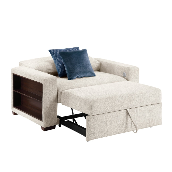 8548BE-215ACLA2* Convertible Chair and Half with Pull-out Bed, Click Motion Back, Two Arms with Shelves and Charging Ports