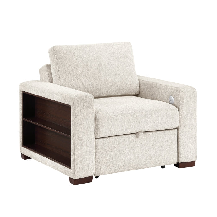 8548BE-2ACCLA2* Convertible Chair with Pull-out Bed, Click Motion Back, Two Arms with Shelves and Charging Ports