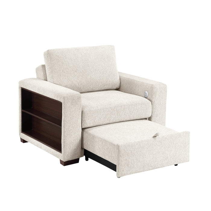 8548BE-2ACCLA2* Convertible Chair with Pull-out Bed, Click Motion Back, Two Arms with Shelves and Charging Ports