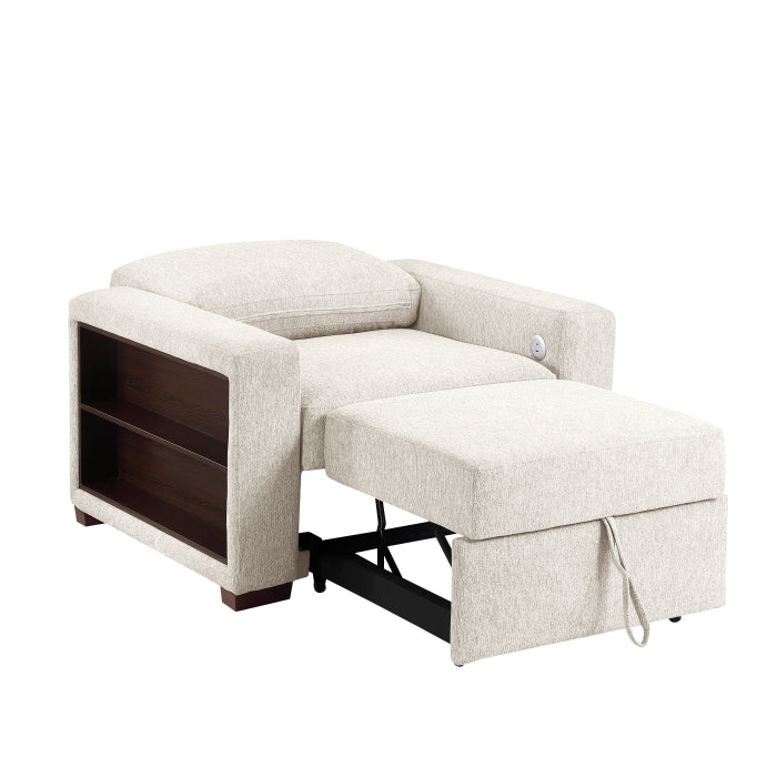 8548BE-2ACCLA2* Convertible Chair with Pull-out Bed, Click Motion Back, Two Arms with Shelves and Charging Ports