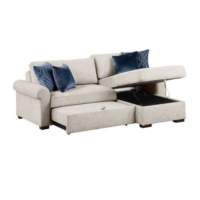 8548BE*3VC15ACLA4 2-Piece Sectional with Reversible Chaise, Pull-out Bed and Hidden Storage, Click Motion Back