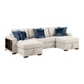 8548BE*4VC15ACLA2 3-Piece Sectional with Two Reversible Chaises, Pull-out Bed, Hidden Storage, Click Motion Back and Two Arms with Shelves and Charging Ports
