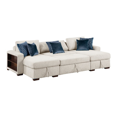 8548BE*4VC15ACLA2 3-Piece Sectional with Two Reversible Chaises, Pull-out Bed, Hidden Storage, Click Motion Back and Two Arms with Shelves and Charging Ports