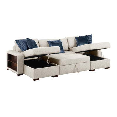 8548BE*4VC15ACLA2 3-Piece Sectional with Two Reversible Chaises, Pull-out Bed, Hidden Storage, Click Motion Back and Two Arms with Shelves and Charging Ports