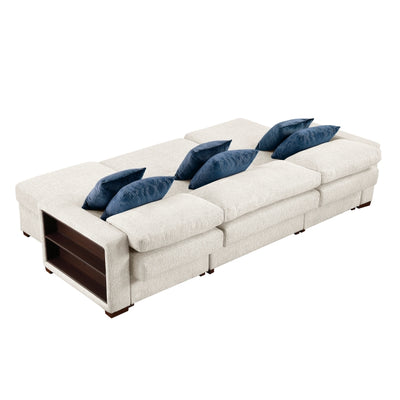 8548BE*4VC15ACLA2 3-Piece Sectional with Two Reversible Chaises, Pull-out Bed, Hidden Storage, Click Motion Back and Two Arms with Shelves and Charging Ports