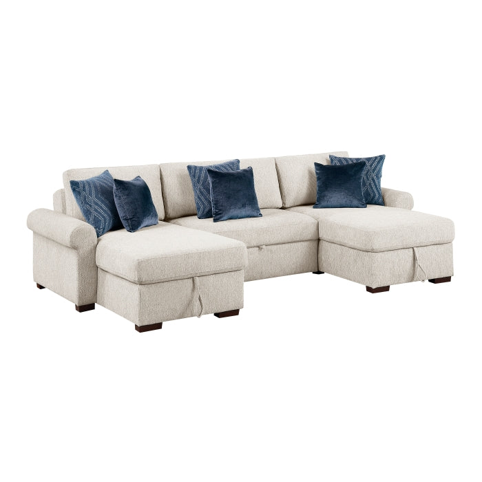 8548BE*4VC15ACLA4 3-Piece Sectional with Two Reversible Chaises, Pull-out Bed, Hidden Storage, Click Motion Back and Two Roll Arms