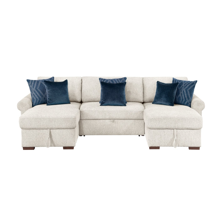 8548BE*4VC15ACLA4 3-Piece Sectional with Two Reversible Chaises, Pull-out Bed, Hidden Storage, Click Motion Back and Two Roll Arms