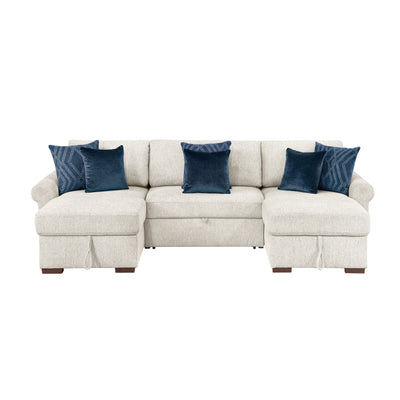 8548BE*4VC15ACLA4 3-Piece Sectional with Two Reversible Chaises, Pull-out Bed, Hidden Storage, Click Motion Back and Two Roll Arms